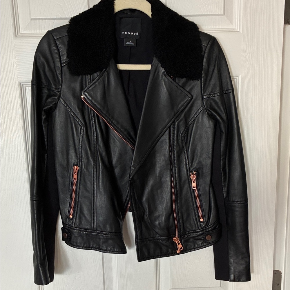 Trouve Black Leather Jacket with Rose Gold Accents